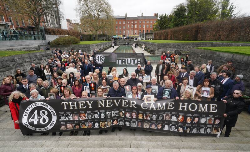Survivors and family members in the Garden of Remembrance in Dublin. Photograph: Brian Lawless/PA