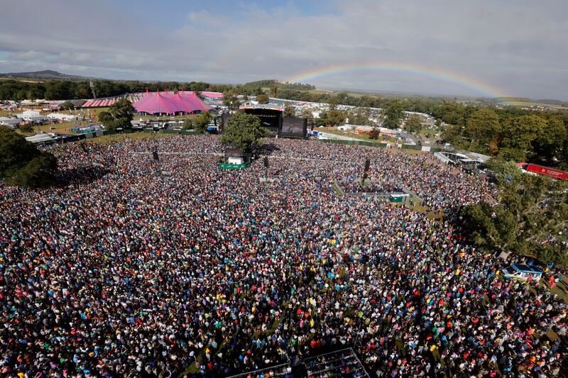 Kneecap: the group draw a huge crowd to the main stage. Photograph: Alan Betson