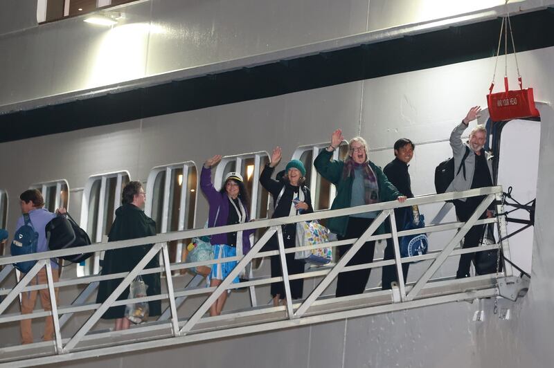 Passengers boarding the Villa Vie Odyssey cruise ship at Belfast Port ahead of its departure on Monday night. Photograph: Liam McBurney/PA Wire