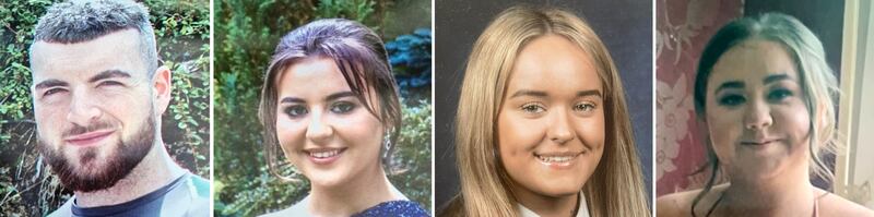 Luke McSweeney (24), his sister Grace McSweeney (18), Nicole 'Nikki' Murphy (18), and Zoey Coffey (18), who died in the crash. Photograph: Family Handout/PA Wire