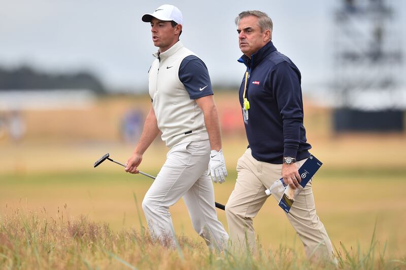 Rory McIlroy with former Ryder Cup captain Paul McGinley.. Photograph: Glyn Kirk/AFP 