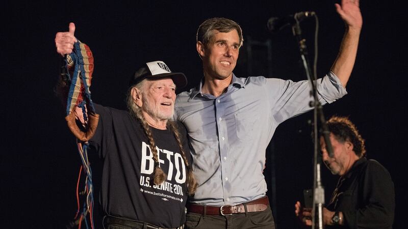 Singer-songwriter Willie Nelson and Beto O’Rourke during the Turn Out for Texas Rally,  in Austin, last month. Photograph: Rick Kern/WireImage