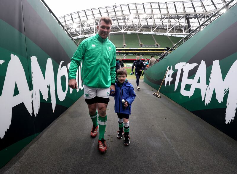 Ireland's Peter O'Mahony with his son Theo.
