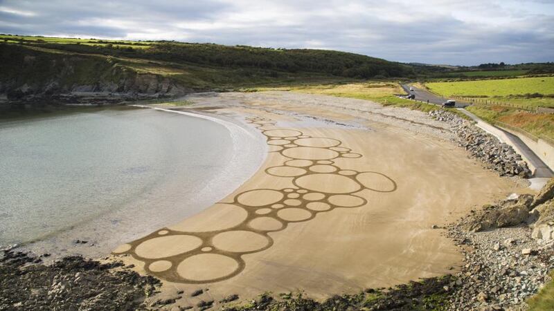 Sand Art at Kilmurrin Cove, Co Waterford, which forms part of the Copper Coast Geopark.