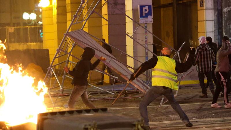 Demonstrators clash with police in Marseille, southern France on Saturday during protests against what they claim were dilapidated residential buildings that collapsed. Photograph: AP