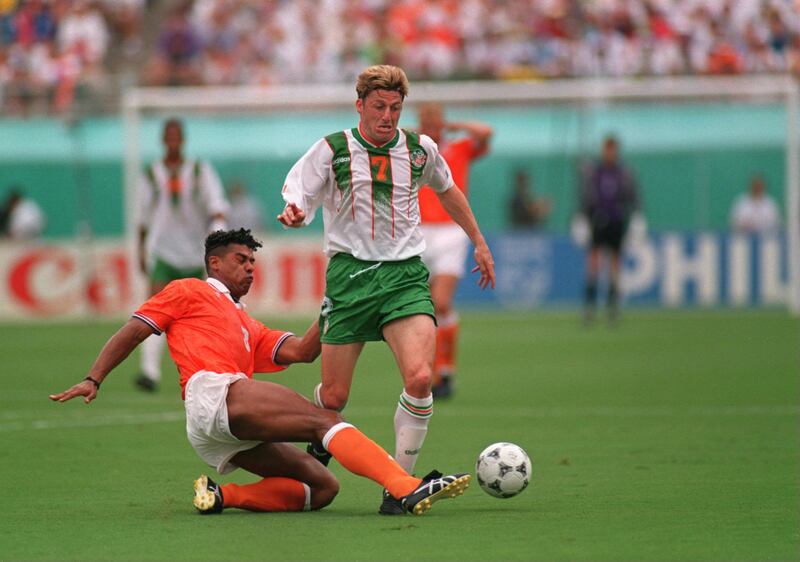 Andy Townsend leading by example while serving as captain of the Republic of Ireland against the Netherlands at the 1994 World Cup. Photograph: Shaun Botterill/ALLSPORT