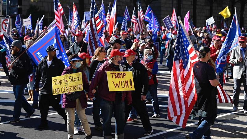 Supporters of US President Donald Trump rally in Washington, DC, on November 14th, 2020. Photograph: Andrew Caballero-Reynolds/AFP/Getty