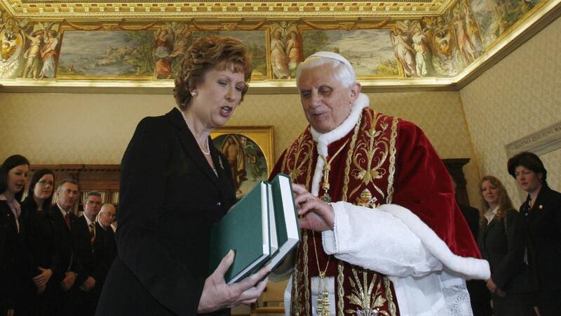 Praying for change:  McAleese   with Cardinals Desmond Connell, Cahal Daly, Seán Brady and Keith O’Brien at the Irish College in Rome, in  2007. Photographs: Dara Mac Dónaill