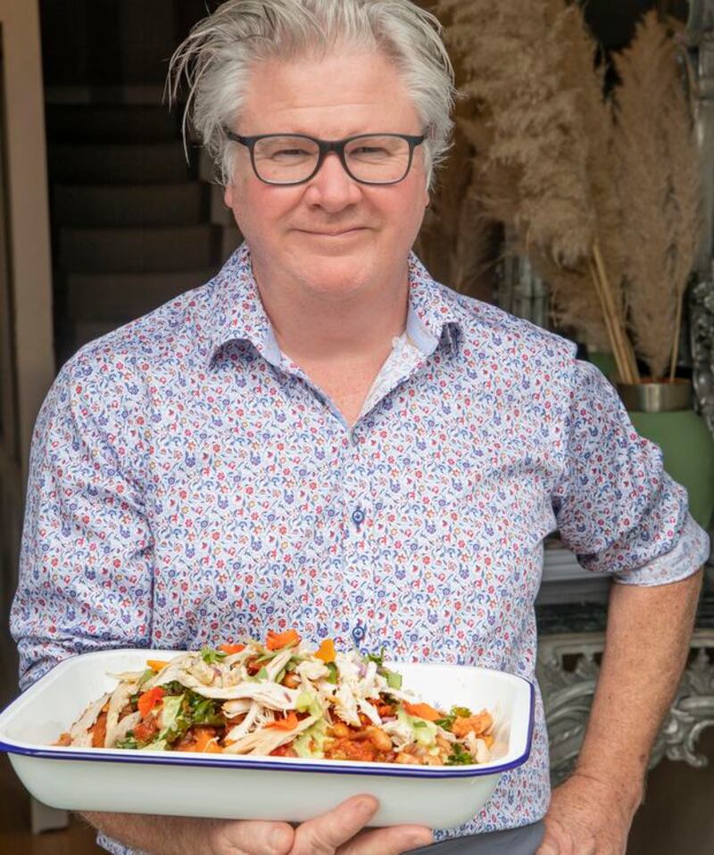 Paul Flynn and his roast chicken and ribollita salad with rosemary aioli. Photograph: Harry Weir