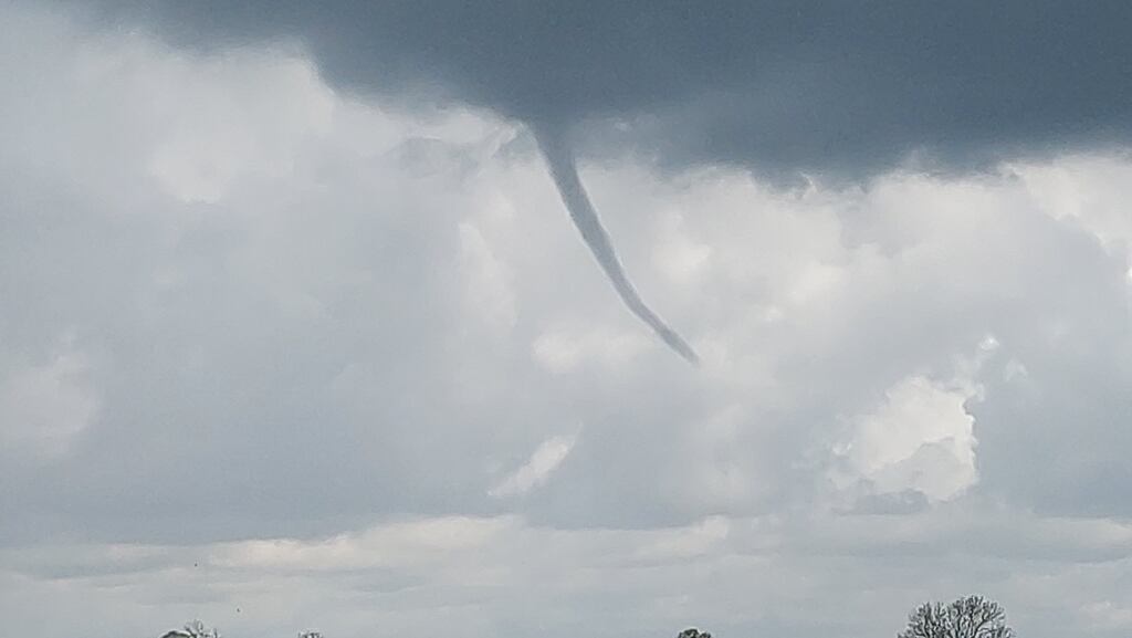 A funnel cloud over South Lincolnshire in May. Photograph: @loki_weather/PA Wire