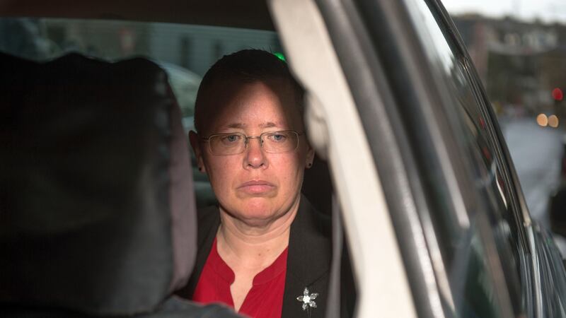 Dolores Murphy leaves the Registry Office in Cork after  her same sex marriage to Mabel Stoop Murphy was refused due to a technicality. Photograph: Michael Mac Sweeney/Provision