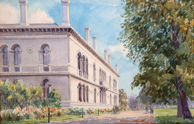 A watercolour of the Museum Building in Trinity College Dublin by Eve Lyn Hope (€500-€700)