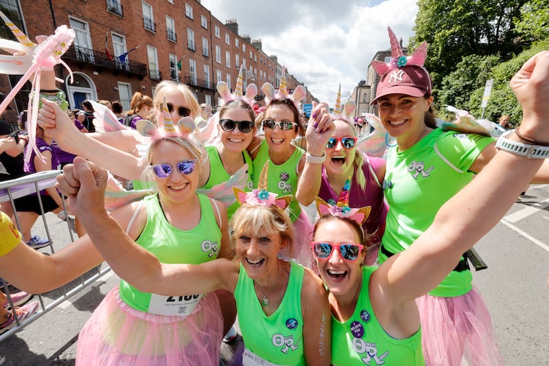 Ormeau Runners from Belfast running in memory of Anna Rainey in the 2025 VHI Women’s Mini Marathon, which is the largest women's race of its kind in the world. Photograph: Alan Betson