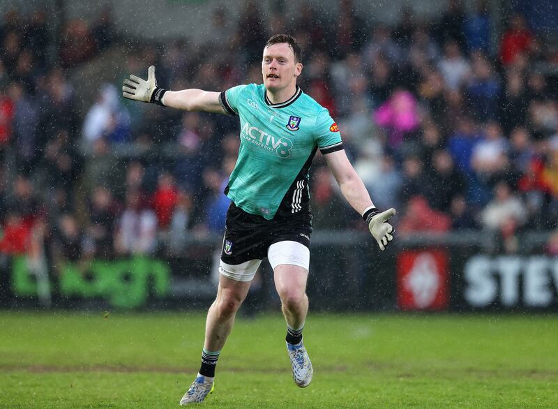 Monaghan goalkeeper Rory Beggan celebrates his free to seal victory over Derry in the Ulster SFC game in Armagh. Photograph: Tom O’Hanlon/Inpho