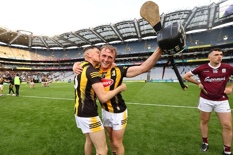 Kilkenny's Cian Kenny and Mikey Butler celebrate after the Leinster final. Photograph: Bryan Keane/Inpho