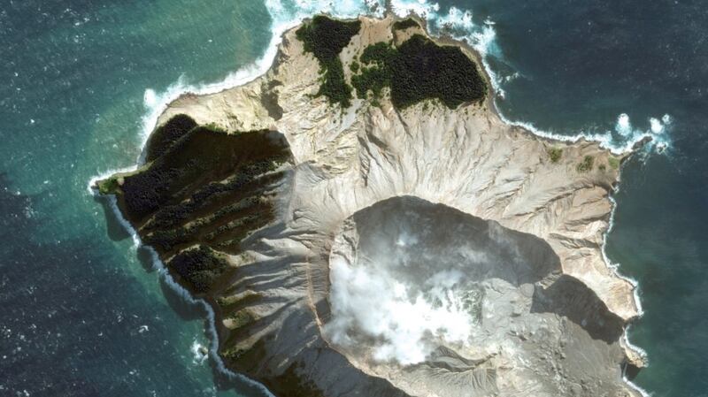 A satellite photograph shows the White Island volcano in the Bay of Plenty, New Zealand. Photograph: EPA