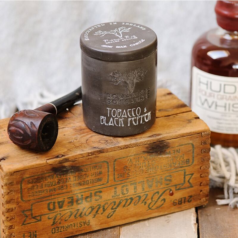 Rowan Beg Tobacco and Black Pepper large candle, €36, ficoboutique.com