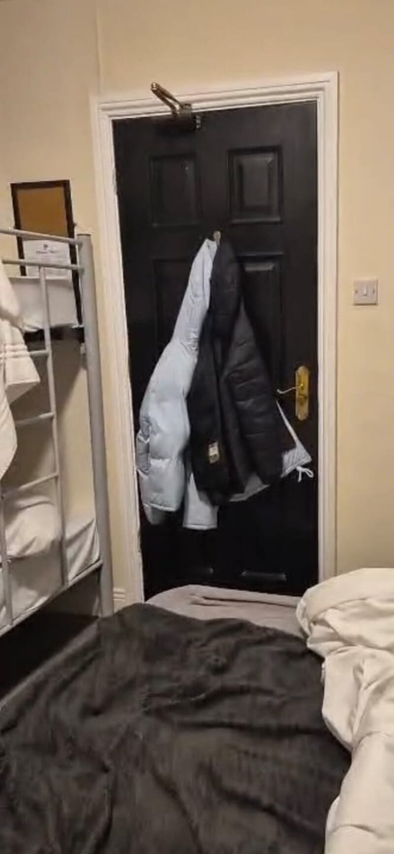 Jessica Molloy's hostel room with her mattress on the floor. 