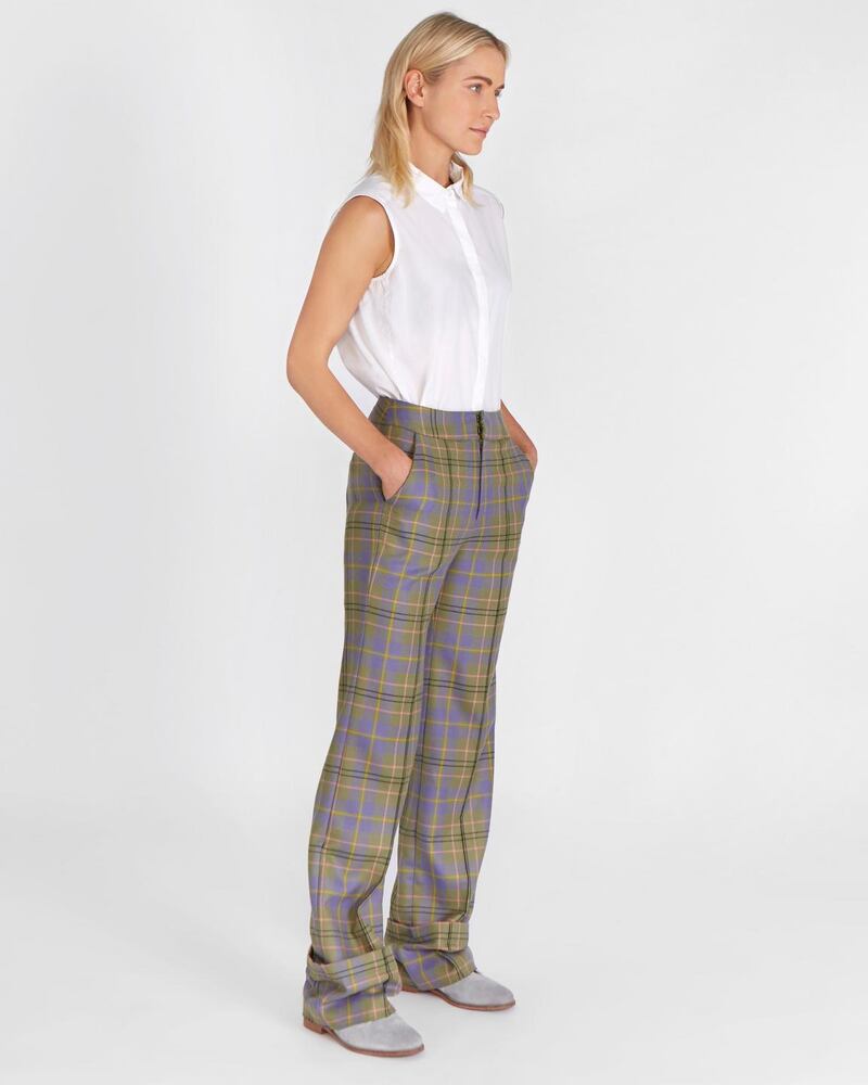Cleo Prickett’s new collection includes these tailored Scottish tartan deconstructed trousers for €380
