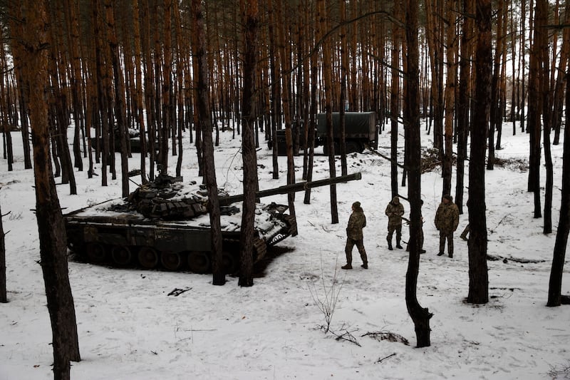 Members of a Ukrainian unit in a forest in the Donbas region in 2023. Photograph: Tyler Hicks/New York Times