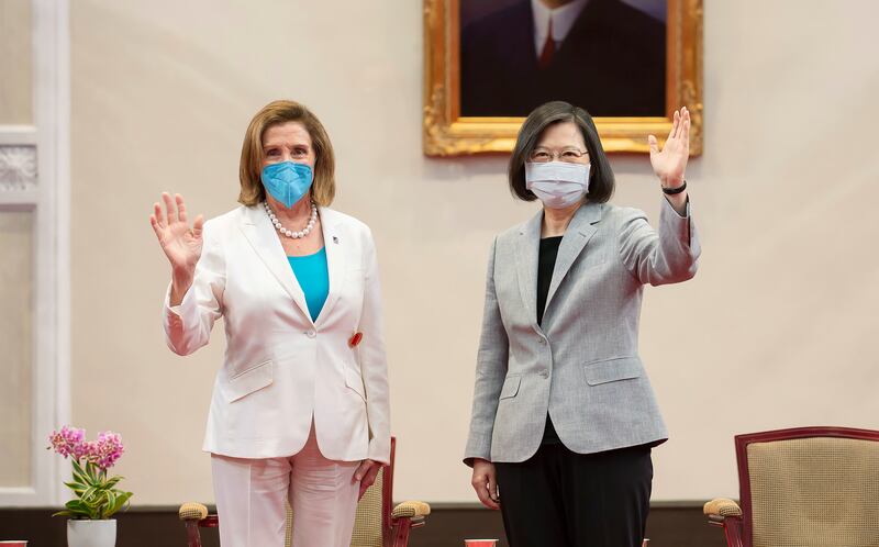 Former speaker of the House of Representatives Nancy Pelosi with Taiwanese president Tsai Ing-wen last year. Pelosi's controversial visit resulted in China suspending high level bilateral contacts with the US: Photograph: AP