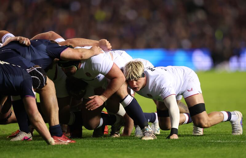 Henry Pollock packs down with the scrum during England's Six Nations clash against Scotland on Saturday. Photograph: Stu Forster/Getty Images