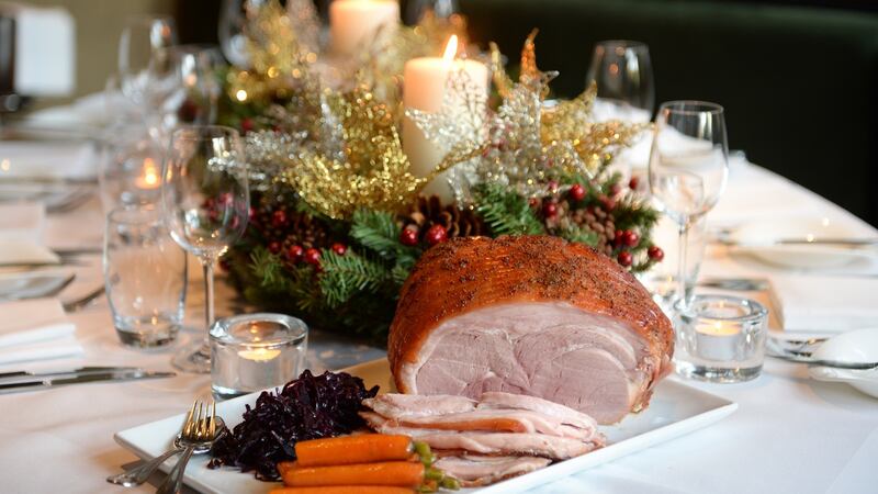 Richard Stern’s honey mustard baked ham, braised red cabbage, glazed carrots. Photograph: Dara Mac Dónaill