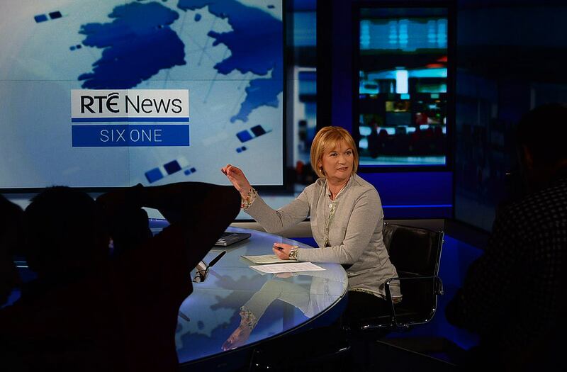 Eileen Dunne in the newsreading days in the RTÉ television studios. Photograph: Cyril Byrne 