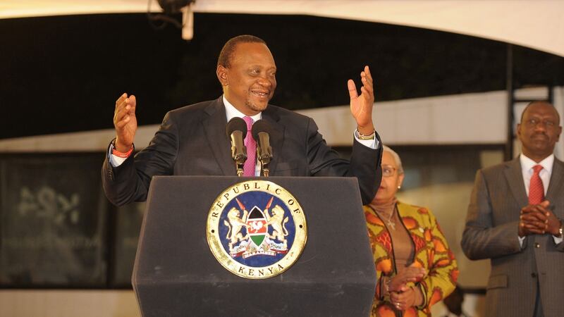 Uhuru Kenyatta speaks following the Electoral Commission’s official announcement of the election results. Photograph: John Muchucha/Getty Images