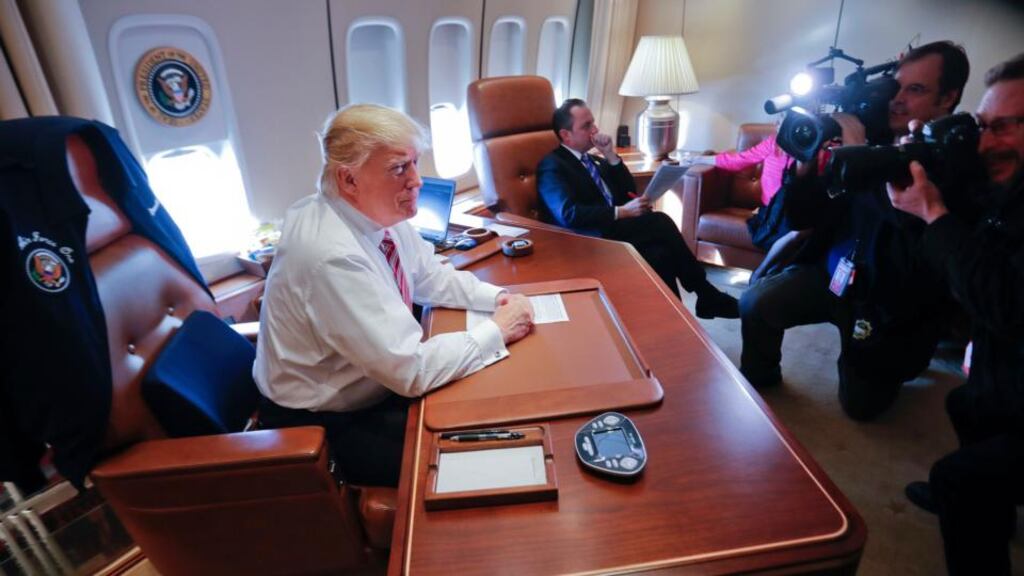 US president Donald Trump on Air Force One. Photograph: Pablo Martinez Monsivais/AP Photo