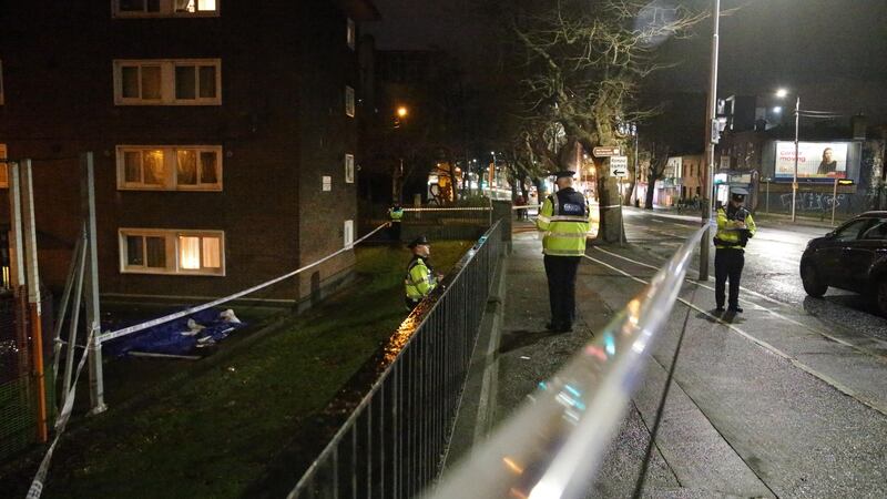 Gardai at the scene of a fatal shooting at James Larkin House on the North Strand, Dublin. Photograph:  Colin Keegan/Collins Dublin.