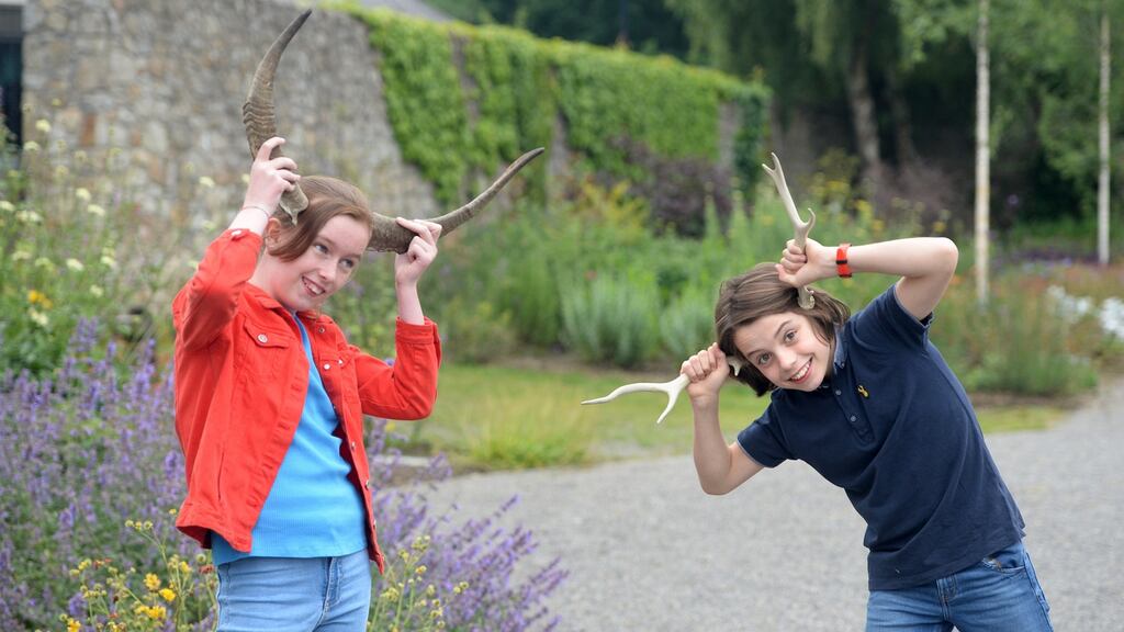 Rós Nic Domhnaill and Samuel Clancy, both 11 and students in Gaelscoil Inse Chór, Dublin pictured at the launch of National Heritage Week 2020 at the Pearse Museum, St Enda’s Park, Rathfarnham, Dublin. Photograph: Dara Mac Dónaill / The Irish Times