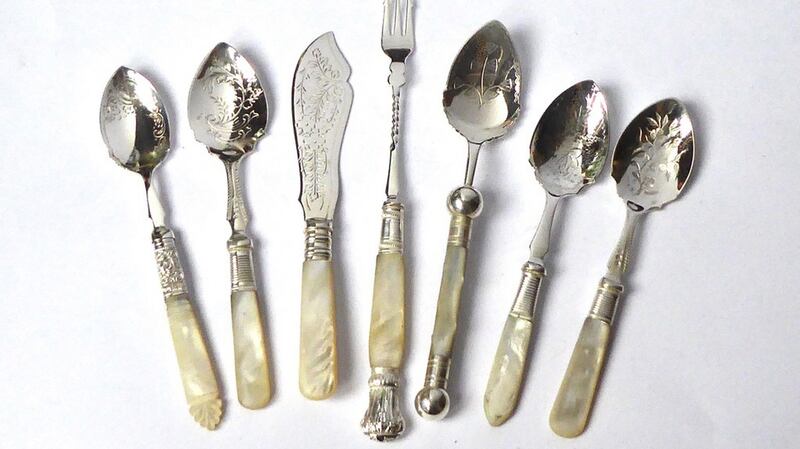 19th-century cutlery, silver plated with  mother-of-pearl handles,  €35-€50, from The Silver Shop, Dublin.