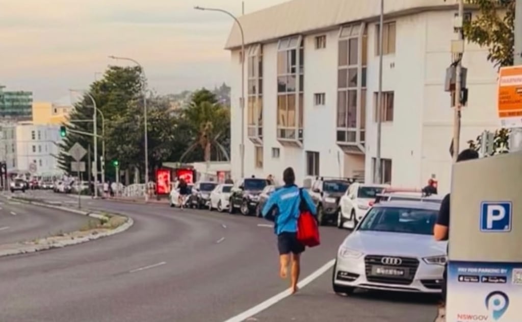 Lifeguard Jackson Doolan ran 1.5km to Bondi beach with a defibrillator to help save lives amid Sunday’s mass shooting. Photograph: Instagram