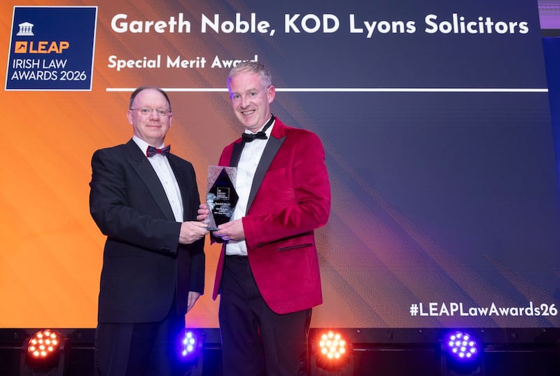 Richard Hammond, solicitor and partner at Hammond Good and chair of the judging panel of the Leap Irish Law Awards; and Gareth Noble, partner at KOD Lyons Solicitors. Photograph: Paul Sherwood