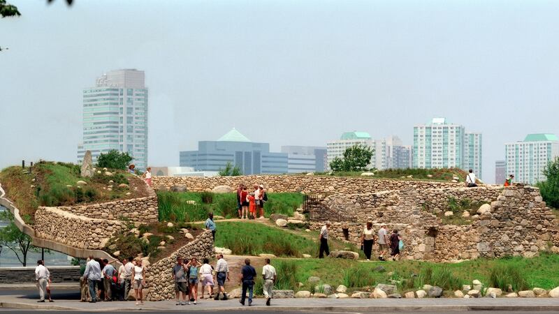 The Irish Hunger Memorial in Battery Park, New York features a Famine era stone cottage originally from Co Mayo