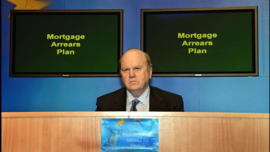 Minister for Finance Michael Noonan at the mortgage arrears plan announcement at Government Buildings earlier this month. Photograph: Brenda Fitzsimons