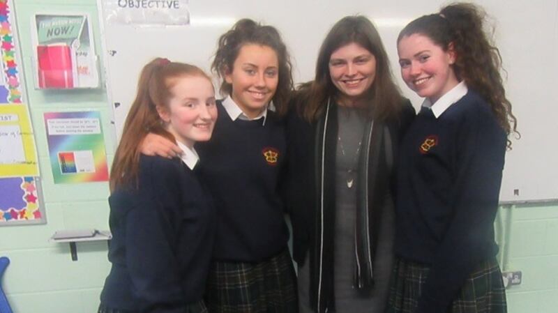 Ada Lovelace initiative: Naomi Freeman (CTO and co-founder of Heuristext) with  Transition Year pupils at Loreto Secondary School, Swords, Co Dublin