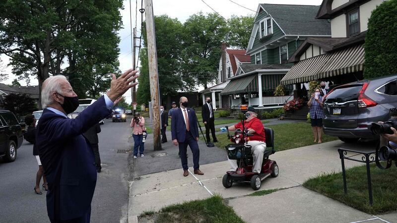 Joe Biden tours his old neighborhood in Scranton, Pennsylvania on Thursday. Photograph:  Timothy A Clary/AFP via Getty Images
