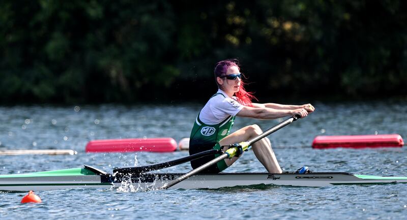 Siobhan McCrohan on her way to winning gold at the World Rowing Championships in Belgrade. Photograph: Detlev Seyb/INPHO