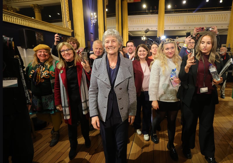 Connolly arrives into St Patrick's Hall on Saturday night. Photograph: Alan Betson/The Irish Times