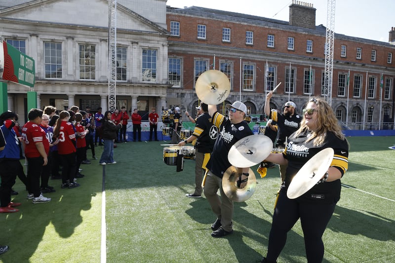 The Steeline Band entertaining fans in the courtyard at Dublin Castle. Photograph: Nick Bradshaw