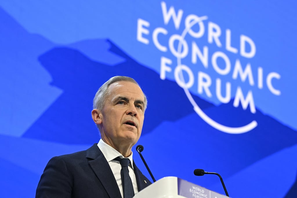 Canadian prime minister Mark Carney delivering his speech in Davos. Photograph: Fabrice Coffrini/AFP via Getty