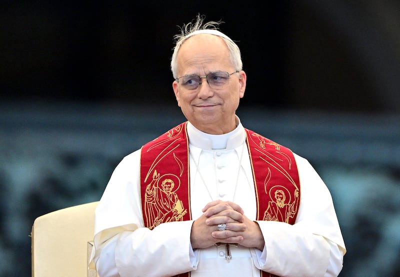 Pope Leo XIV stands during a Pentecost vigil prayer at St Peter's Square in the Vatican on June 7th, 2025. (Photo by TIZIANA FABI / AFP) (Photo by TIZIANA FABI/AFP via Getty Images)