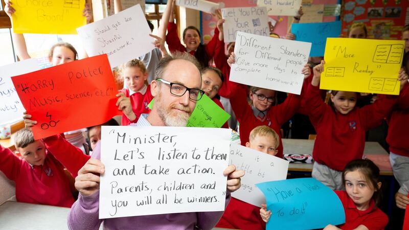 Martin Stuart with pupils at Talbot Senior National School in Clondalkin, Dublin. Photograph: Tom Honan for The Irish Times.