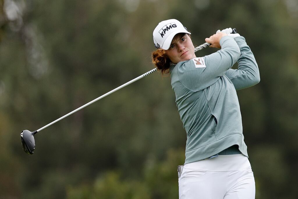 Leona Maguire of Ireland hits her tee shot on the fourth hole during the first round of the FIR HILLS SERI PAK Championship at Palos Verdes Golf Club. Photograph: Kevork Djansezian/Getty