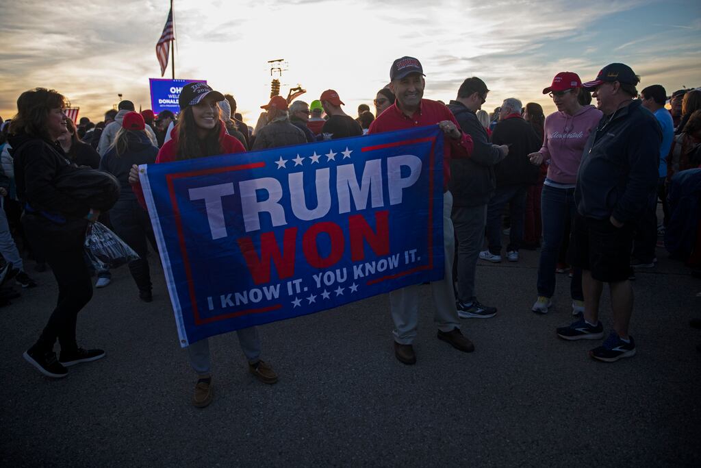 Supporters wait for former president Donald Trump to speak at a rally in Dayton, Ohio. Trump has said he would make a “very big announcement” next week. Photograph: Maddie McGarvey/The New York Times