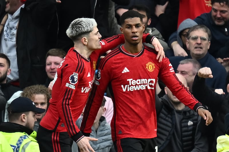 Manchester United's Alejandro Garnacho and Marcus Rashford. Photograph: Paul Ellis/AFP via Getty Images