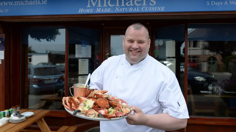 Chef Gareth ’Gaz’ Smith at Michael’s in Mount Merrion, Dublin, preparing the fresh lobster and crab in the restaurant. Photograph: Dara Mac Dónaill