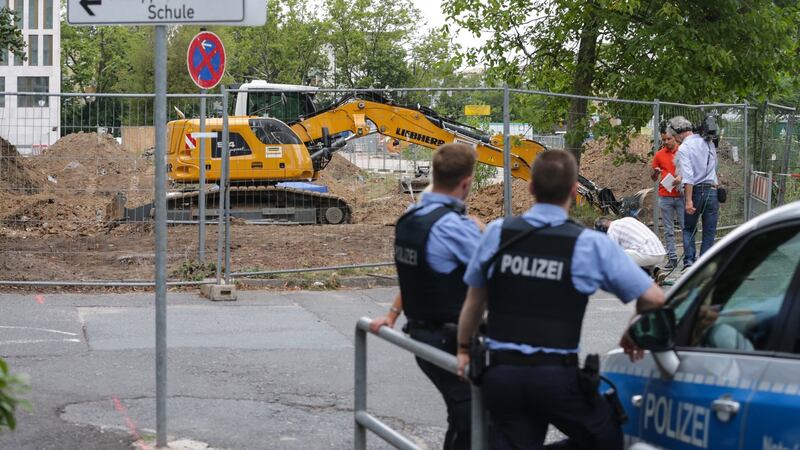 Police secure the area around where a second World War  bomb was found during construction works in Frankfurt, Germany. Photograph: Armando Babani/EPA